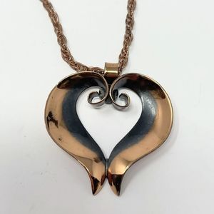 Vtg Mid Century  Solid Copper Bell Trading Co Heart Pendant Necklace